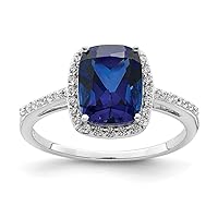 925 Sterling Silver Rhodium Plated Created Blue Sapphire and CZ Cubic Zirconia Simulated Diamond Ring Measures 1.09mm Wide Jewelry Gifts for Women - Ring Size Options: 6 7 8