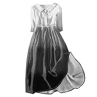 Striped Dress for Women, Women's Flip Collar Button Up 3/4 Sleeve Strap, S XXXL