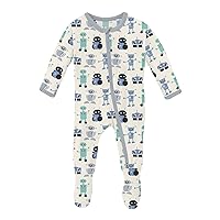 KicKee Pants Print Footie with Zipper, Fitted Long Sleeve Pajamas, Ultra Soft Everyday One-Piece Loungewear, Baby and Kid (Natural Robots - 3-6 Months)