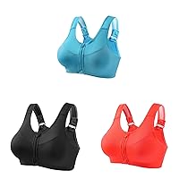Women's Sports Bra Post-Surgery Bra Zipper Front Wirefree Yoga Bra 3 Pack Strappy Support Exercise Active Athletic Bralettes