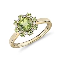 18K Gold Plated Crown Style Halo Ring Natural Peridot Faceted Chakra Healing Gemstone Beautiful Design Wedding Engagement Jewelry for women Ring US Size 4 To 13