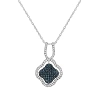 0.90 Cttw Round Cut Color Enhanced Blue and White Natural Diamond Clover Pendant Necklace Sterling Silver