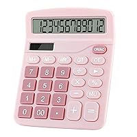 Podokas Office Calculators Desktop, 12-Digit Battery Dual Power Cute Calculator with Large LCD Display Big Button for Office Home and School (Pink)