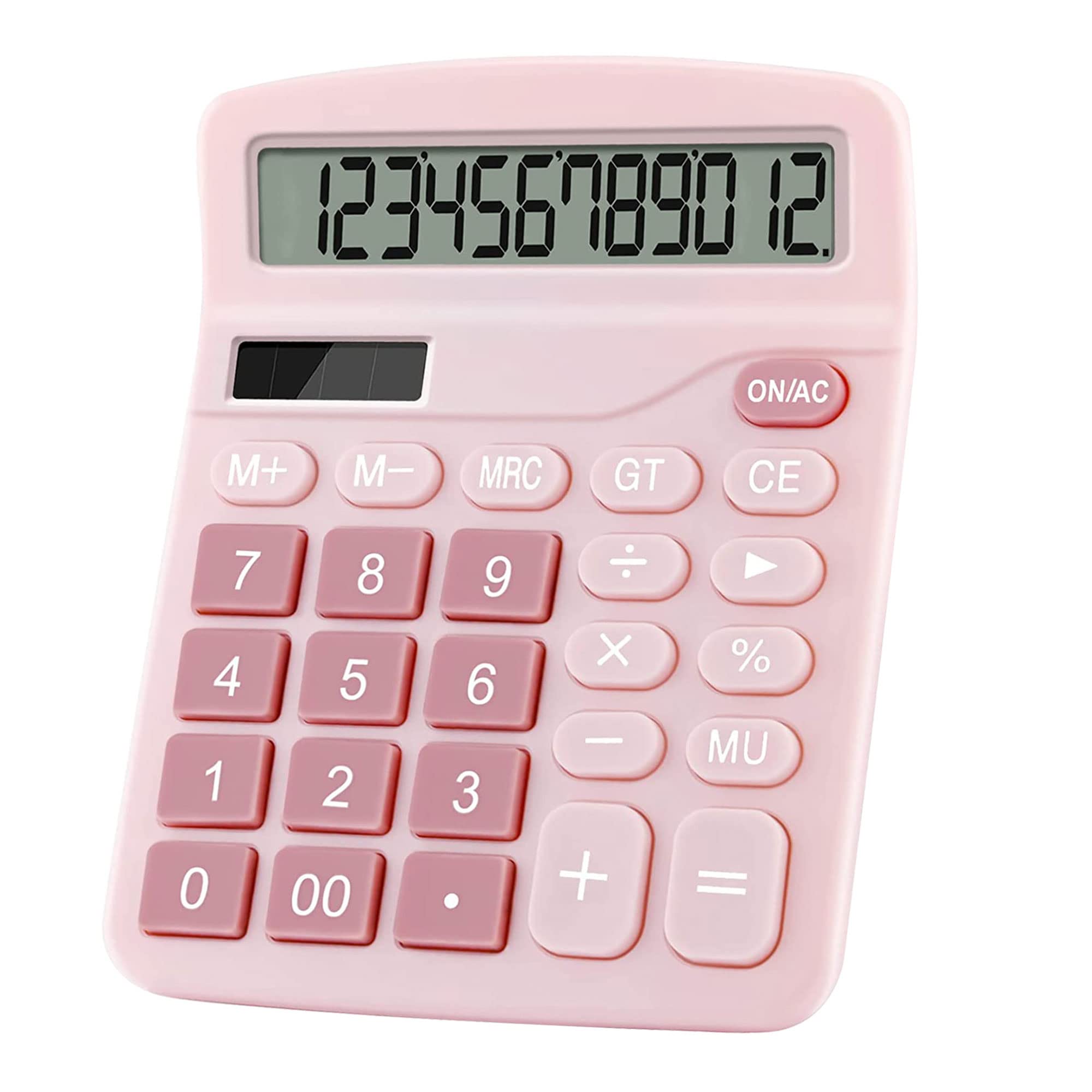 Podokas Office Calculators Desktop, 12-Digit Dual Power Cute Calculator with Large LCD Display Big Button for Office Home and School (Pink)