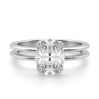 Siyaa Gems 2 CT Oval Diamond Moissanite Engagement Ring Wedding Ring Eternity Band Solitaire Halo Hidden Prong Silver Jewelry Anniversary Promise Ring