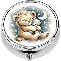 Mini Portable Pill Case Box for Purse Vitamin Medicine Metal Small Cute Travel Pill Organizer Container Holder Pocket Pharmacy Watercolor Cute Baby Lion Holding a Baby Nursery Children's Room Decor