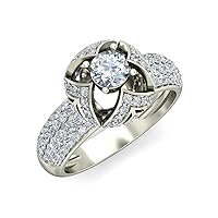 18k Solid Gold 0.5 Ctw Round Natural Diamond Ring 1.04 Ctw Side Diamond Weight G-H Color Diamond Ring (Diamond Stone Clarity SI1-SI2)