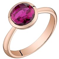 PEORA Created Ruby Solitaire Dome Ring for Women 14K Rose Gold, 2.50 Carats Round Shape 7mm, AAA Grade, Sizes 5 to 9
