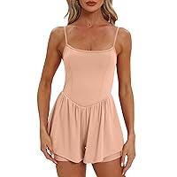 Beaully Women's Summer Sleeveless Rompers Spaghetti Strap Double Lined Shorts Jumpsuit One Piece Outfits