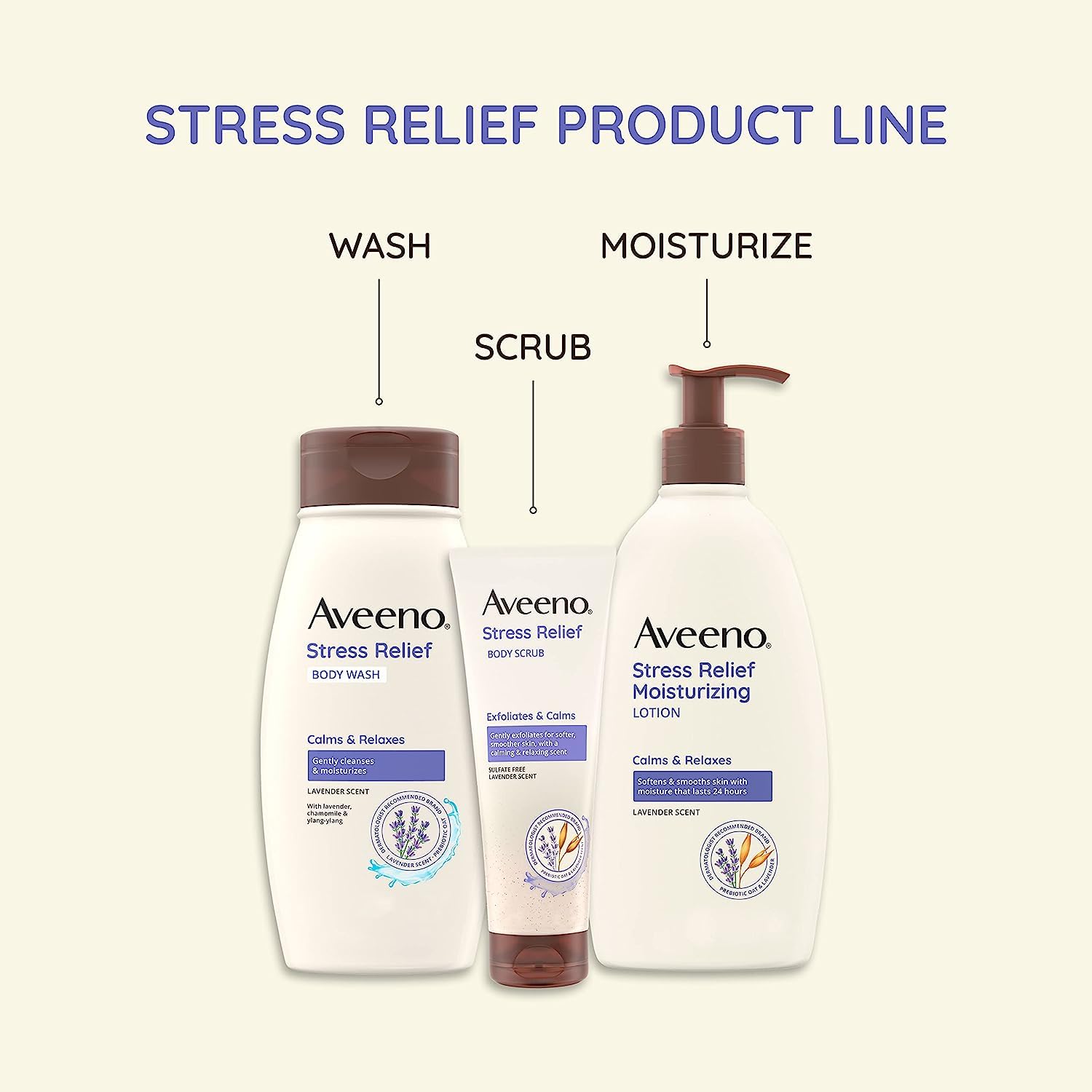 Aveeno Stress Relief Body Wash with Soothing Oat & Lavender Scent for Sensitive Skin, Moisturizing Shower Wash Gently Cleanses & Helps You Feel Calm & Relaxed, Sulfate-Free, 18 fl. oz