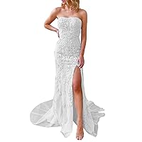 Women's Strapless Bridesmaid Dress Mermaid Lace Applique Prom Dress Gown