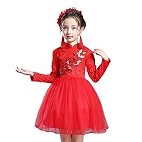 Girls' Autumn and Winter Chinese Style Princess Dress,Girls' Embroidery Flower Tutu Skirt.