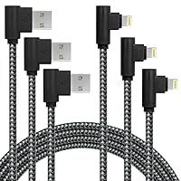 3 Pack 10FT/3M [The Most Durable Cable] 90 Degree Charging Cable Extra Long Nylon Braided Certified Cable Compatible with iPhone 12/11/Xs Max/XS/XR/X, 8 7 6 (Black Gray, 10FT)