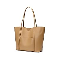 Women's Genuine Leather Tote Bag Shoulder Handbags Top Handle Satchel Bags Large Capacity Work Purse with External Pocket