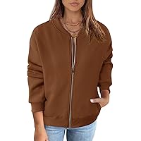 Womens Long Sleeve Zip Up Sweatshirts Jackets Casual Loose Outwear with Pockets