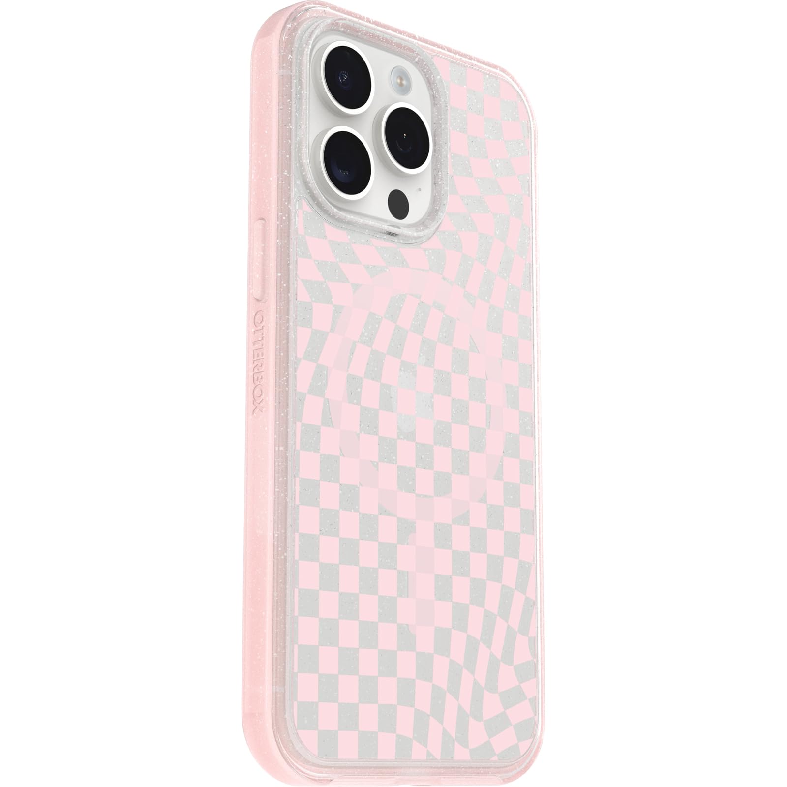 OtterBox iPhone 15 Pro MAX (Only) Symmetry Series Clear Case - CHECKMATE (Pink), snaps to MagSafe, ultra-sleek, raised edges protect camera & screen