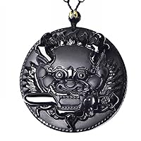 Obsidian crystal Amulet pendant necklace with bead chain for wen or women