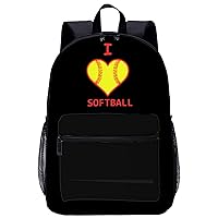 I Love Softball Heart Laptop Backpack for Men Women 17 Inch Travel Daypack Lightweight Shoulder Bag