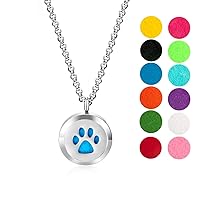 Wild Essentials Dog Paw Essential Oil Diffuser Necklace, Stainless Steel Locket Pendant with 24 inch Chain, 12 Color Refill Pads, Customizable Color Changing Perfume Jewelry for Aromatherapy