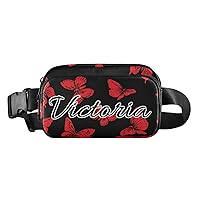 Custom Red Butterflies Fanny Packs for Women Men Personalized Belt Bag with Adjustable Strap Customized Fashion Waist Packs Crossbody Bag Waist Pouch for Workout Running Travel