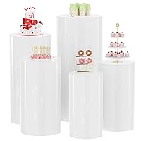 Round Cylinder Stands for Party 5Pcs White Pedestal Display Cylinder Tables for Parties Wedding Pillars Baby Shower Dessert Table Birthday Event Decor