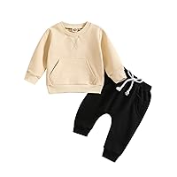 Boys Summer Clothes Infant Newborn Toddler Boys Girls Long Sleeve Solid Shirt Tops And Pants 2PCS Child Kids