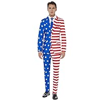 SUITMEISTER Men’s USA Suit - American Flag Outfit Slim Fit - Blue - Red - White