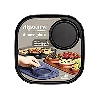 Madesmart dipware Dinner Plate with Collapsible and Removable Dip Bowl for Meals and Appetizers; Reusable Serving Plate with Multipurpose Bowl, Translucent Carbon
