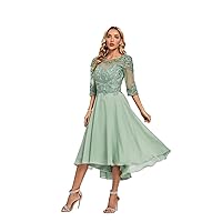 Mother of The Bride Dresses Elegant Lace Applique Half Sleeves Formal Party Gown Tea Length Chiffon Wedding Guest Dress