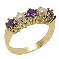 14k Yellow Gold Natural Amethyst & Cultured Pearl Womens Eternity Ring - Sizes 4 to 12 Available