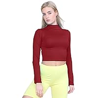 Ladies Turtle Polo Neck Long Sleeve Crop TOP T Shirt Tops Womens TOP 8-14