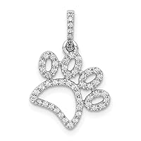 14k White Gold Lab Grown Diamond Dog Cat Pet Paw Print Pendant Necklace Measures 21.34mm Long Jewelry for Women