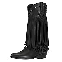 SheSole Women's Fringe Western Boots Wide Calf Riding Cowgirl Cowboy boots Black