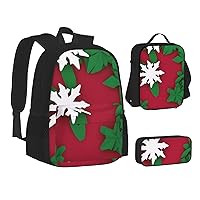 Xmas Snowflake Printing Pattern Backpack, Laptop Backpack With Lunch Bag And Storage Box 3 Piece Set, 15 Inch Large Backpack