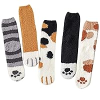 5 Pairs Womens Fuzzy Socks Cozy Soft Fluffy Cute Cat Animal Winter Warm Slipper Socks Christmas Stocking Stuffers Gifts