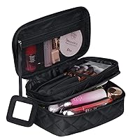 CGBOOM Makeup Bag Organizer, Portable Travel Toiletry Bag for Women, Large Capacity Double Layers Make up Bag With Brush Compartment and Handle, Black Cosmetic Bags for Women Travel Must Haves