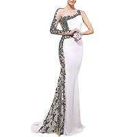 Womens Long Sexy Lace Mermaid Prom Dress with Sleeve Formal Satin Evening Party Gowns EV117