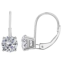 0.25 Carats Round White Diamond Leverback Earrings for Women in 14K White Yellow Gold Prong-Setting