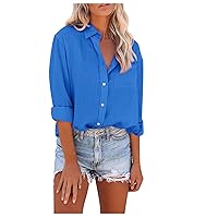 Tops for Women Cotton Ladies Long Sleeve Fashion Soild Color Button T-Shirts Autumn Casual Loose Warm Blouse Tee