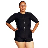 Women's Plus Size Zip Up Rash Guard Short Sleeve 50UV swimshirt Swim Vest Black Red Blue