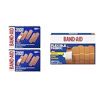 Band-Aid Brand Tough Strips Adhesive Bandage, All One Size, 60 Count of 2 & Brand Flexible Fabric Adhesive Bandages for Wound Care and First Aid, All One Size, 100 Count