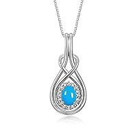 Rylos Sterling Silver 925 Love Knot Necklace with TURQUOISE & Diamonds Pendant 18 Chain 8X6MM September Birthstone Womens Jewelry Silver Necklace For Women