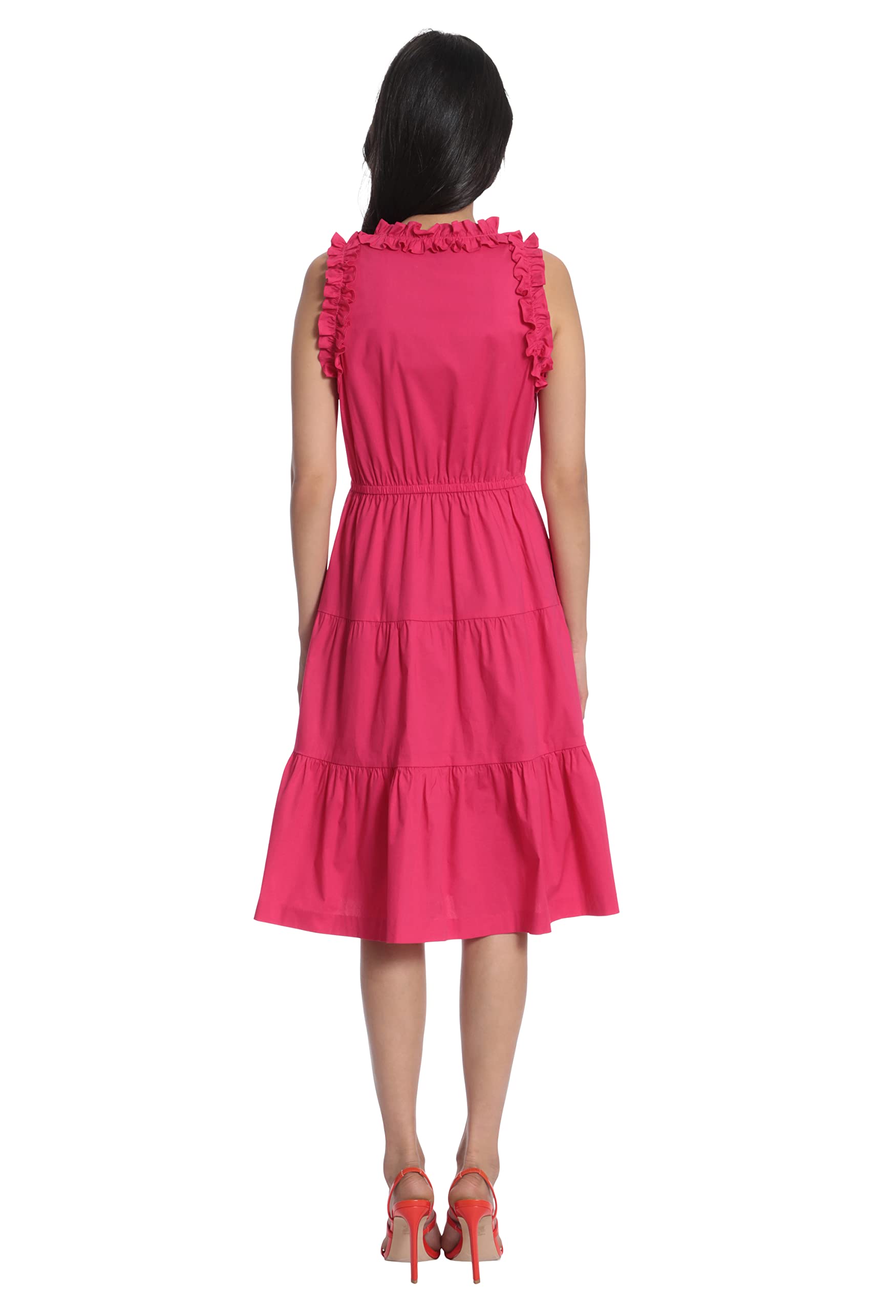 Maggy London Women's V-Neck Tiered Skirt Dress with Tie and Ruffle Details