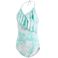 AS ROSE RICH Girls Swimsuit - Girls One Piece Bathing Suits - Ruffle Swimming Suit for Kids 7-16 UPF50+