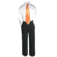 3pc Formal Baby Toddler Teens Boy Orange Necktie Black Pants Sets S-14 (14)