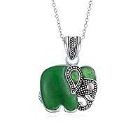 Bling Jewelry Boho Bali Indonesian Lapis Simulated Jade Turquoise Inlay Gemstone Elephant Pendant Necklace For Women .925 Sterling Silver