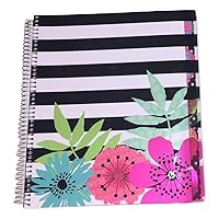 Studio C Carolina Pad The Sugarland Collection College Ruled Poly Cover 5-Subject Spiral Notebook (Flower Collage on Black Stripes, 150 Sheets, 300 Pages)