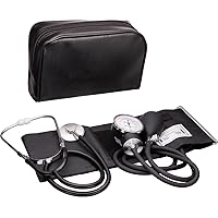 Adult Size Self Taking Black Aneroid Sphygmomanometer, Stethoscope Kit - Professional Blood Pressure Machine with Manual Inflation Cuff w/D-Ring, 8.7”-16.5