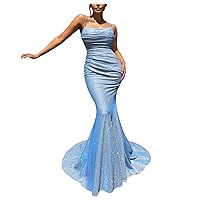Women's Summer Ruched Wrap Dresses Princess Satin Gowns Cocktail Party Prom Dresses