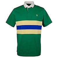Polo Ralph Lauren POLO RALPH LAUREN Classic Fit Striped Jersey Rugby Shirt in Green with Yellow Polo Pony Embroidery XXL